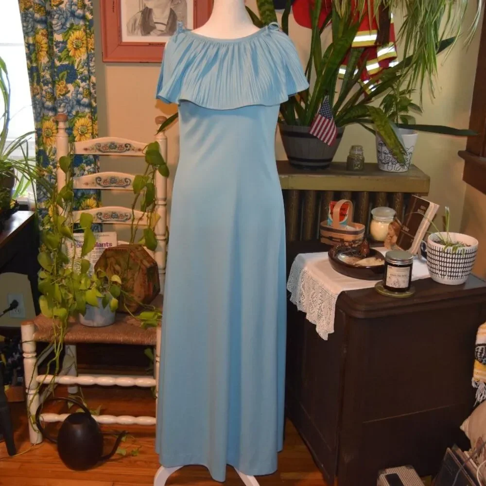 Vintage 1970s Tanglwood Maxi Southern Belle Dress Powder Blue Size Small